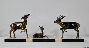 Groupe Cerf, Biche et Faon en Régule - Début XXe