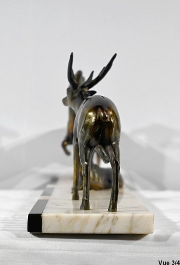 Groupe Cerf, Biche et Faon en Régule - Début XXe