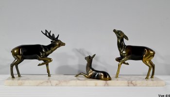 Groupe Cerf, Biche et Faon en Régule - Début XXe
