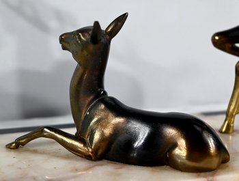 Groupe Cerf, Biche et Faon en Régule - Début XXe