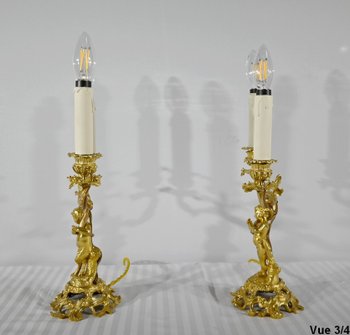 Paire de Chandeliers en Bronze Doré – Fin XIXe