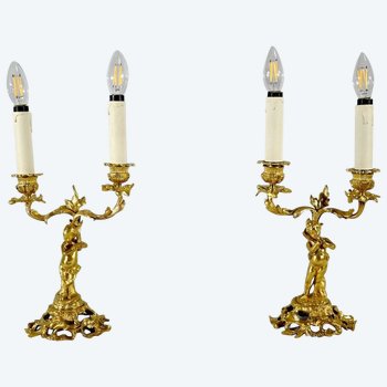 Pair of Gilt Bronze Candlesticks - Late 19th Century