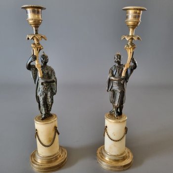 Late 18th century, Pair of Chinese candlesticks, Louis XVI-XVI-Directory period.