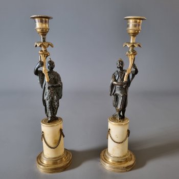 Late 18th century, Pair of Chinese candlesticks, Louis XVI-XVI-Directory period.