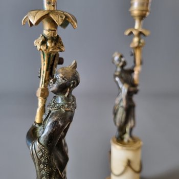 Late 18th century, Pair of Chinese candlesticks, Louis XVI-XVI-Directory period.