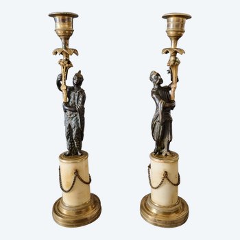 Late 18th century, Pair of Chinese candlesticks, Louis XVI-XVI-Directory period.