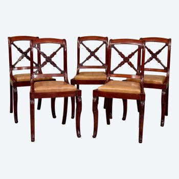 Suite Of 5 Mahogany Chairs From The Restoration Period Around 1820