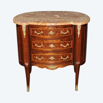 Commode rognon de style Louis XV en marqueterie vers 1900