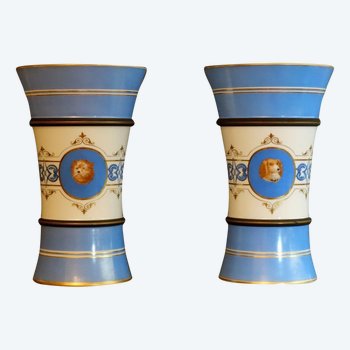  Pair of Important Opaline Cornet Vases by Baccarat 1830