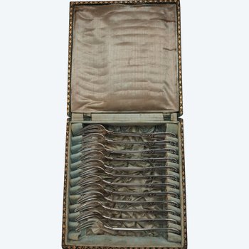 12 solid silver oyster forks