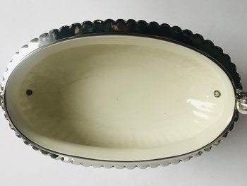 Centre de table coupe en faïence argenté et maillechort XXème