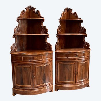 Rare Paire d'Encoignures en Noyer - Fin XIXe