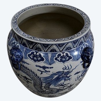 Grande vaso in ceramica con decorazioni orientali, origine Cina - XX secolo