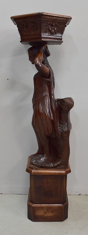 Sculpture in Chestnut forming a planter - End of XIXth century