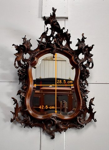 Solid walnut Rocaille mirror, Louis XV style - 1900