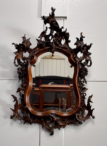 Solid walnut Rocaille mirror, Louis XV style - 1900