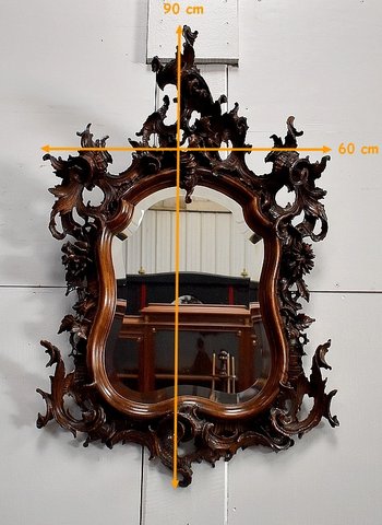 Solid walnut Rocaille mirror, Louis XV style - 1900