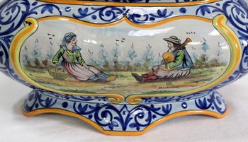 Earthenware planter with polychrome decorations - Early 20th century