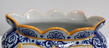 Earthenware planter with polychrome decorations - Early 20th century