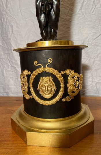 Pair of very important candelabra of Empire period in patina and gilt bronze