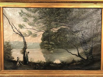 After Jean-Baptiste Camille Corot "Souvenir de Mortefontaine", oil on canvas early XXth century