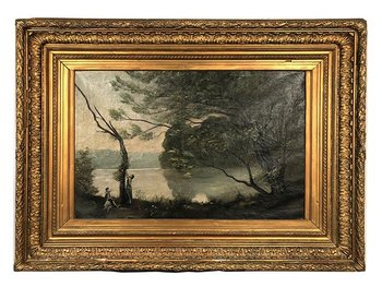 After Jean-Baptiste Camille Corot "Souvenir de Mortefontaine", oil on canvas early XXth century