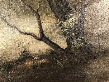 After Jean-Baptiste Camille Corot "Souvenir de Mortefontaine", oil on canvas early XXth century