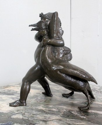 Bronzo di Putto che regge un'oca, di A. Collas - XIX secolo