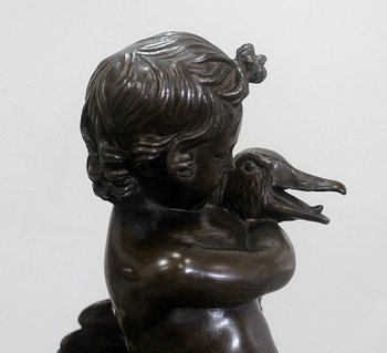 Bronzo di Putto che regge un'oca, di A. Collas - XIX secolo