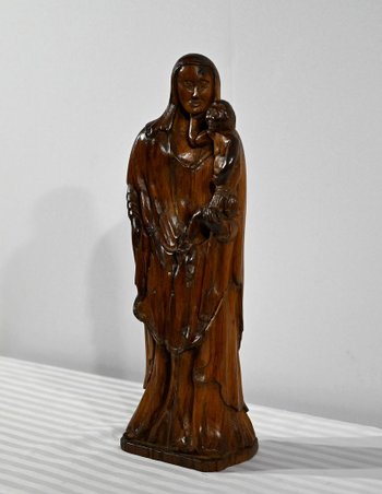 Scultura in Legno di Ulivo "Madonna col Bambino" - Fine XIX secolo