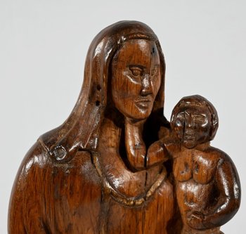 Scultura in Legno di Ulivo "Madonna col Bambino" - Fine XIX secolo