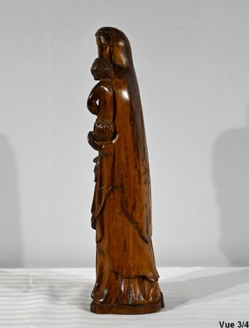 Scultura in Legno di Ulivo "Madonna col Bambino" - Fine XIX secolo