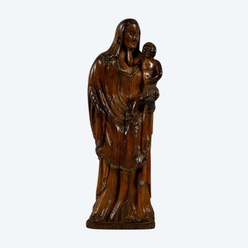 Scultura in Legno di Ulivo "Madonna col Bambino" - Fine XIX secolo