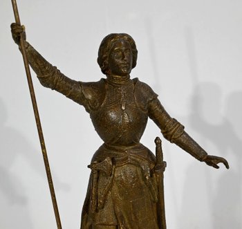 Spelter von Jeanne d'Arc Victorious, signiert A. Foulon - Ende des 19. Jahrhunderts
