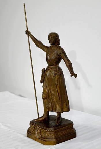 Spelter von Jeanne d'Arc Victorious, signiert A. Foulon - Ende des 19. Jahrhunderts