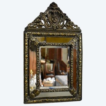 Small Mirror in Repoussé Brass, Louis XIV style, Napoleon III period - 19th century