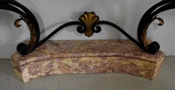 Consolle da parete in marmo e ferro battuto, spirito Rocaille – 1940 / 1950