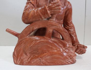Busto in terracotta "Pescatore al timone", di L. Morice - Fine XIX secolo