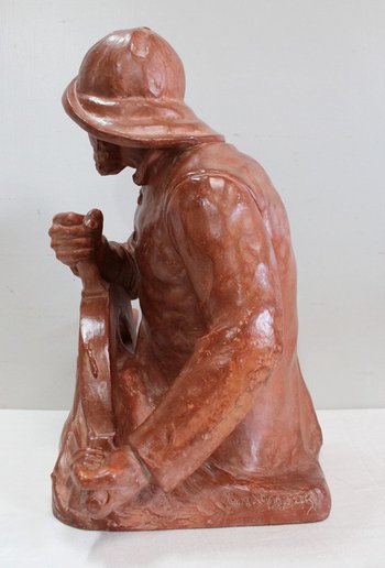 Busto in terracotta "Pescatore al timone", di L. Morice - Fine XIX secolo
