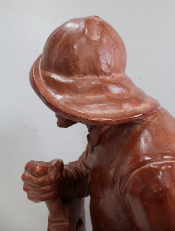 Busto in terracotta "Pescatore al timone", di L. Morice - Fine XIX secolo