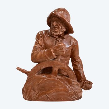 Busto in terracotta "Pescatore al timone", di L. Morice - Fine XIX secolo