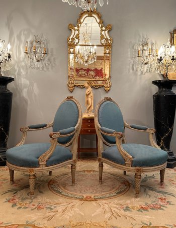 Large Pair Of Louis XVI Style Armchairs XIXth Century Around 1860