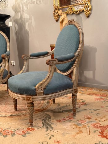 Large Pair Of Louis XVI Style Armchairs XIXth Century Around 1860