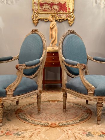 Large Pair Of Louis XVI Style Armchairs XIXth Century Around 1860