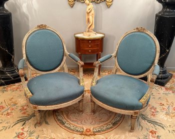 Large Pair Of Louis XVI Style Armchairs XIXth Century Around 1860
