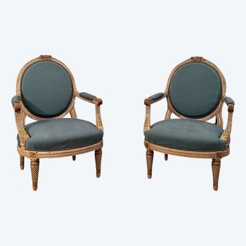 Large Pair Of Louis XVI Style Armchairs XIXth Century Around 1860