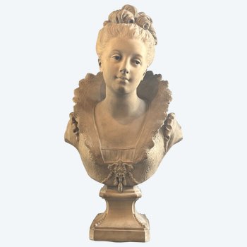 Angelo Francia, Sculpture Bust Of Woman Terracotta Signed Nineteenth Time