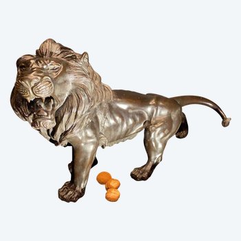 bronze walking lion