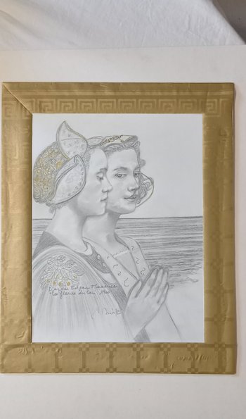 Graphite drawing after Edgar Maxence "The flowers of the lake"