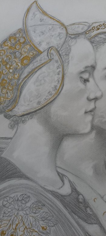 Graphite drawing after Edgar Maxence "The flowers of the lake"